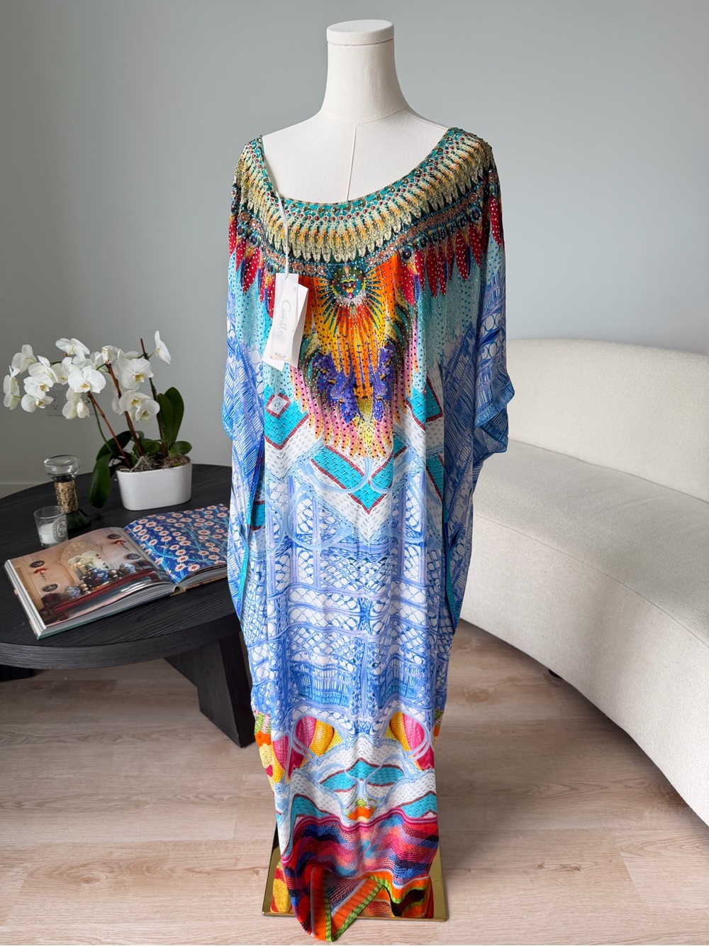 Camilla Silk Crystal Embellished Caftan Kaftan One Size NWT $600 Resort Cover Up - Picture 8 of 17